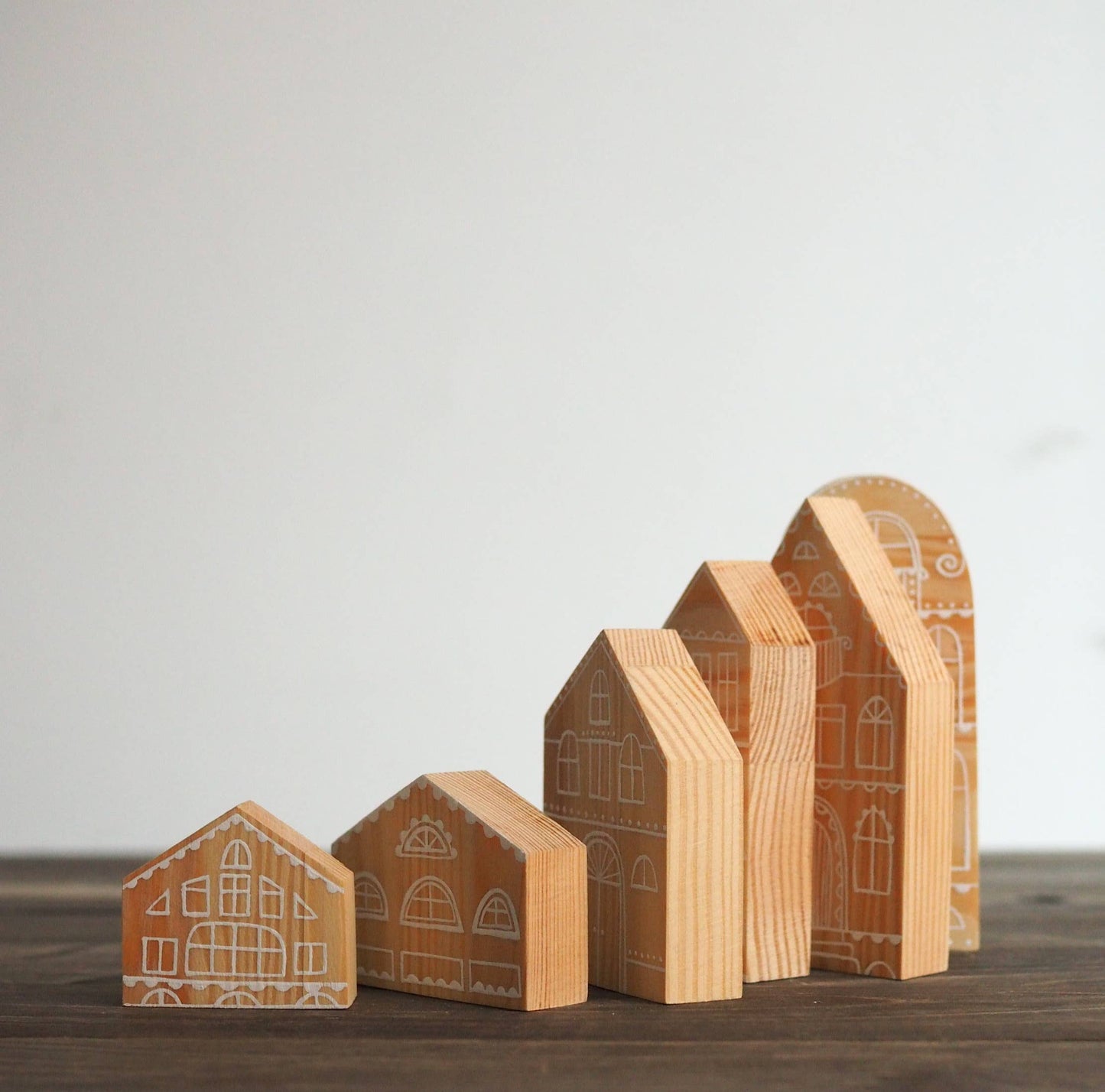 Hand Painted Wooden Village NATURAL SET OF 6 by AnaMarkoKids