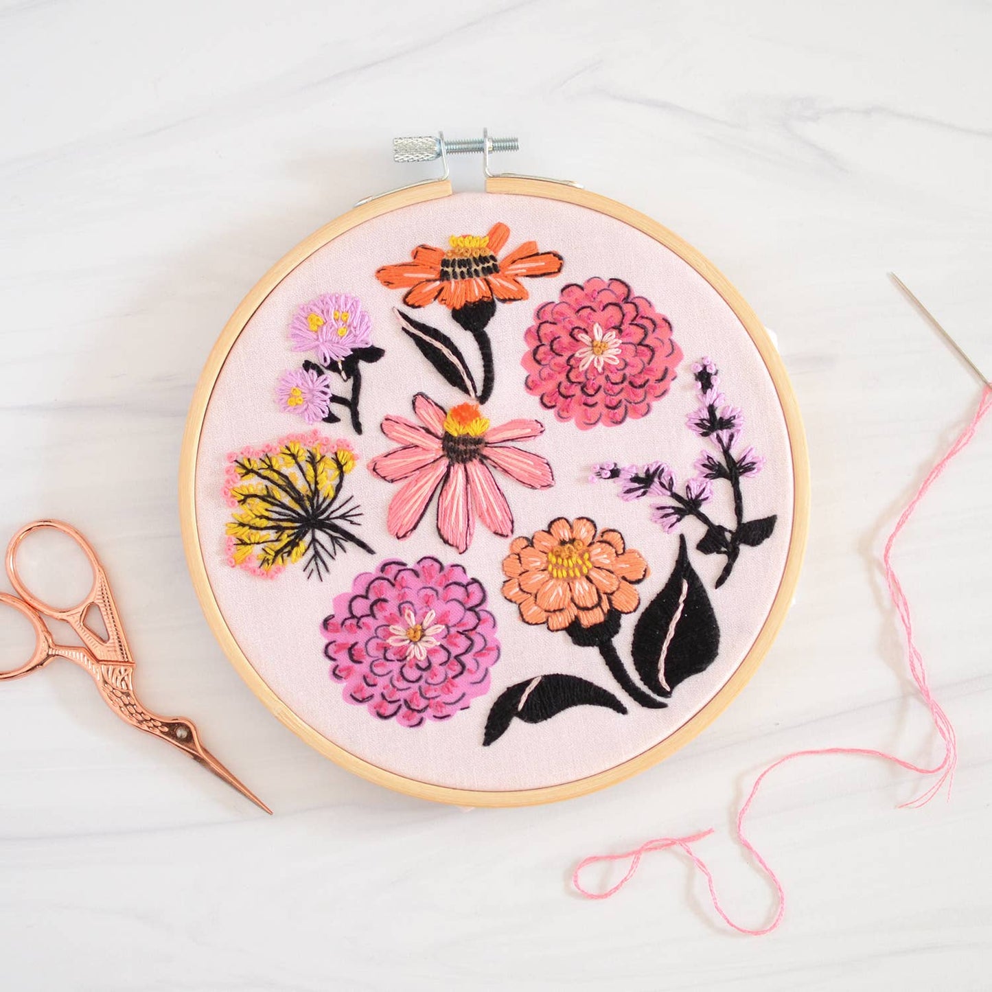 Zinnia Sampler Premium Embroidery Kit by Antiquaria