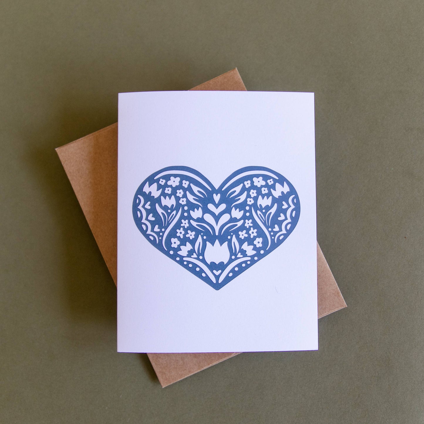 Nordic Scandinvian Blue Heart Greeting Card by Hinterland Goods