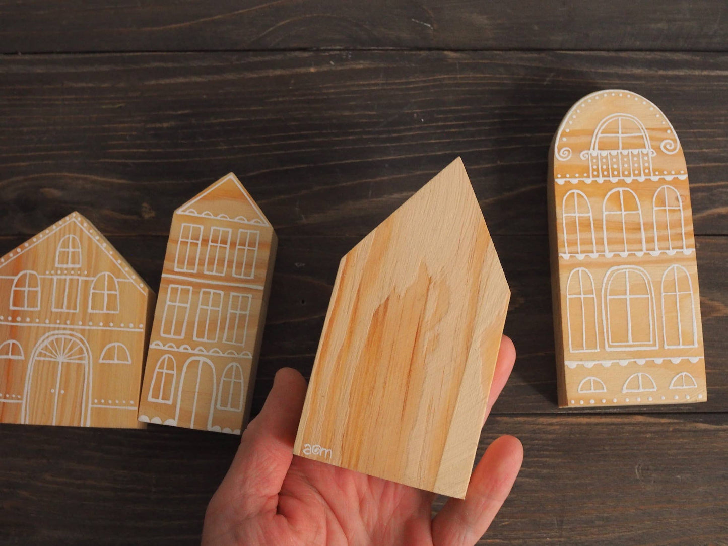 Hand Painted Wooden Village NATURAL SET OF 6 by AnaMarkoKids