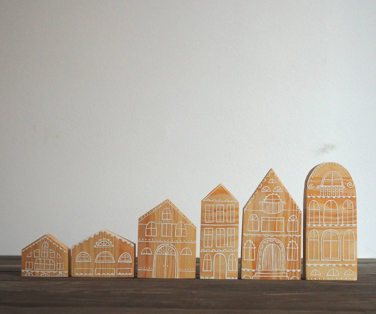 Hand Painted Wooden Village NATURAL SET OF 6 by AnaMarkoKids