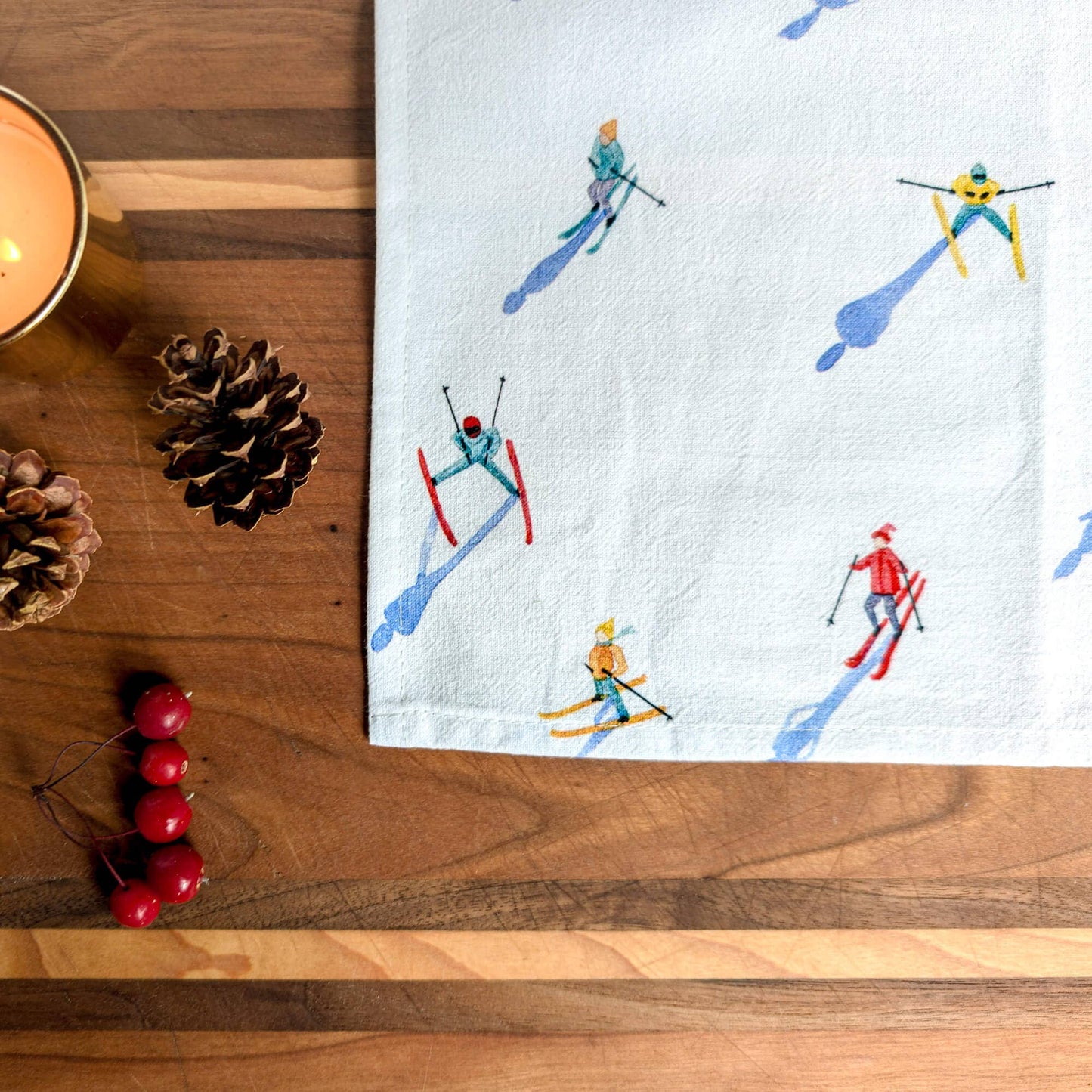 Skiers Tea Towel by Watercolor Wednesday