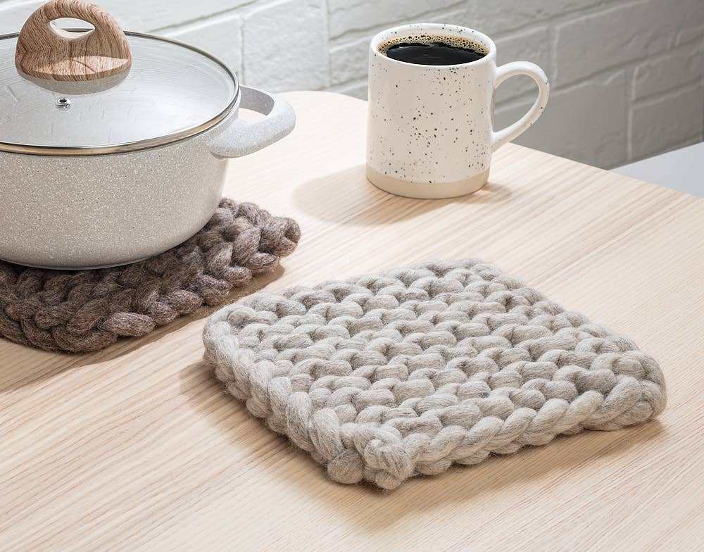 Chunky Wool Knitted Trivet | Beige