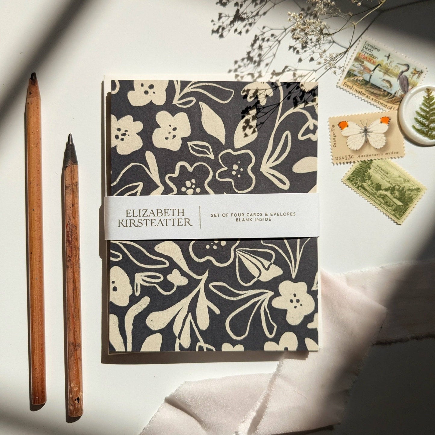 Abstract Florals in Charcoal Notecards by Elizabeth Kirsteatter