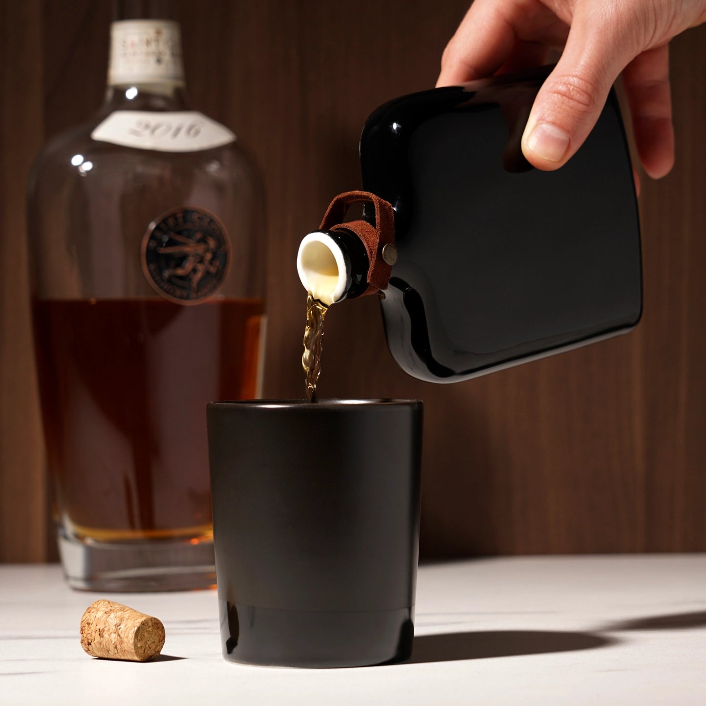 Ceramic & Leather Nautilus Flask