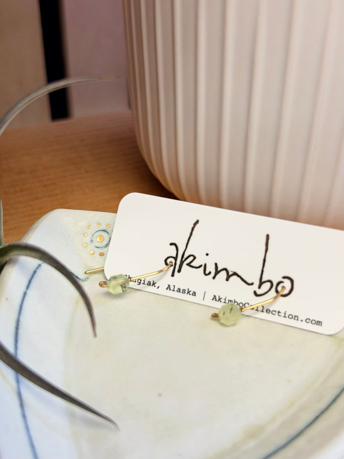 Open Back | Brass + Prehnite Earrings by Akimbo Collection