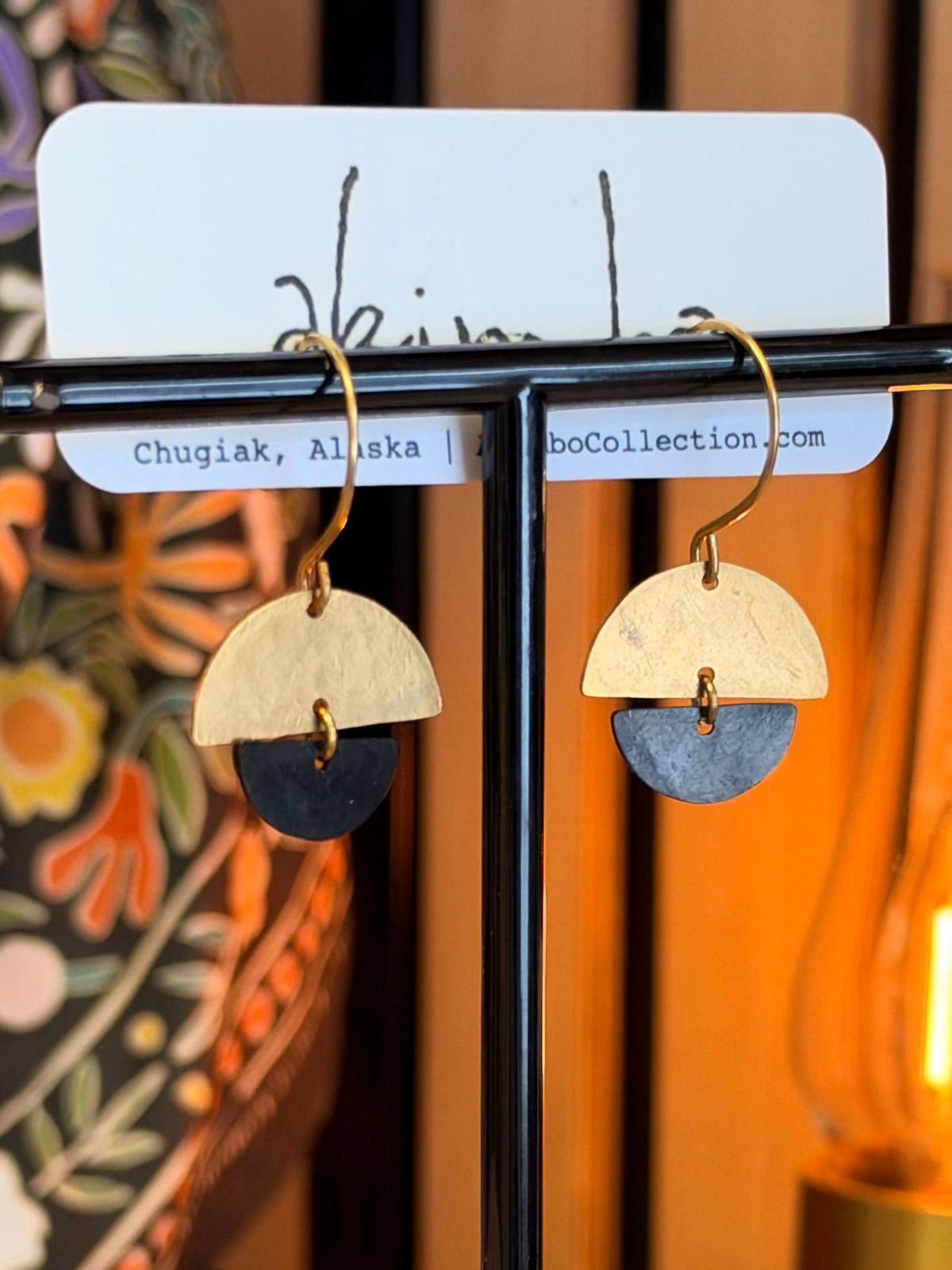 Salix Spring Bud | Brass + Black Earrings by Akimbo Collection