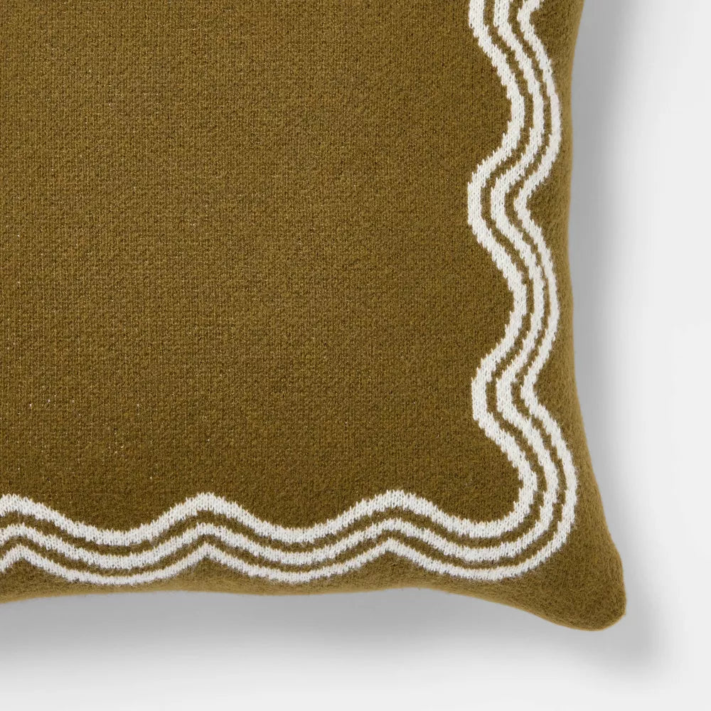 Scallop Knit 24"x24" Pillow | Olive