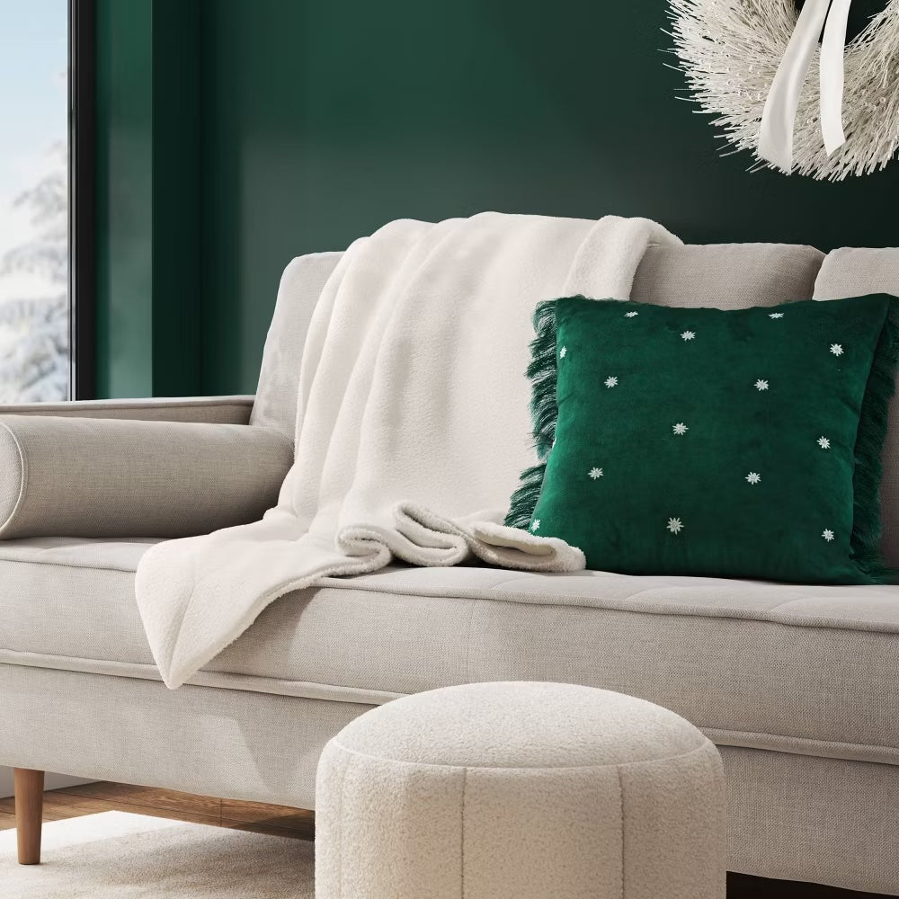 Plush Throw Blanket with Faux Shearling | Cream