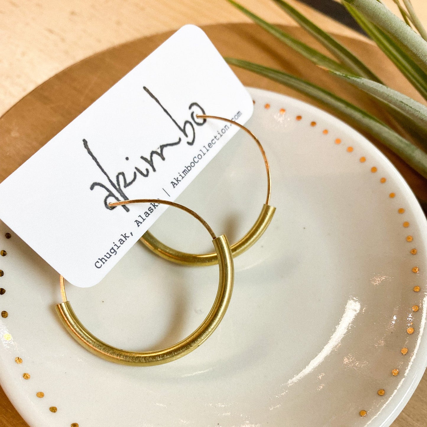 Brushed Brass Hoop Earrings by Akimbo Collection