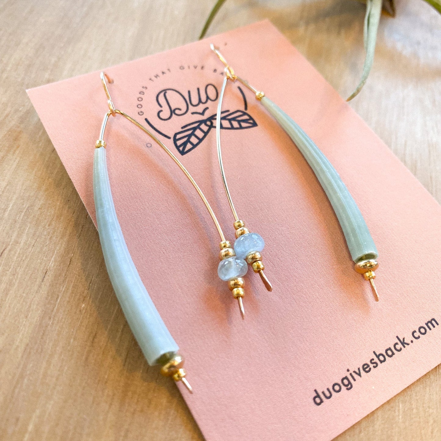 Pacifica Dentalium Earrings | Gold + Blue Topaz by DUO Goods