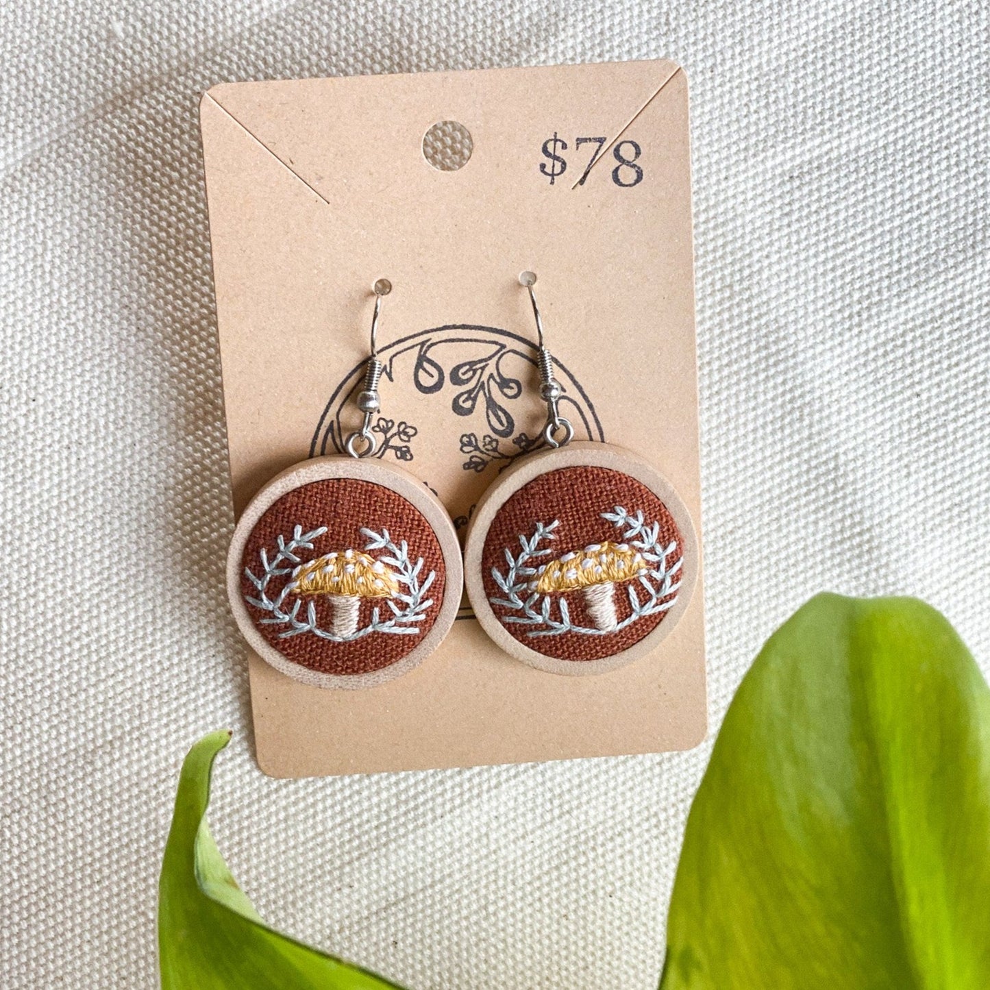 Yellow Amanita and Fern Earrings by Brittany Montour