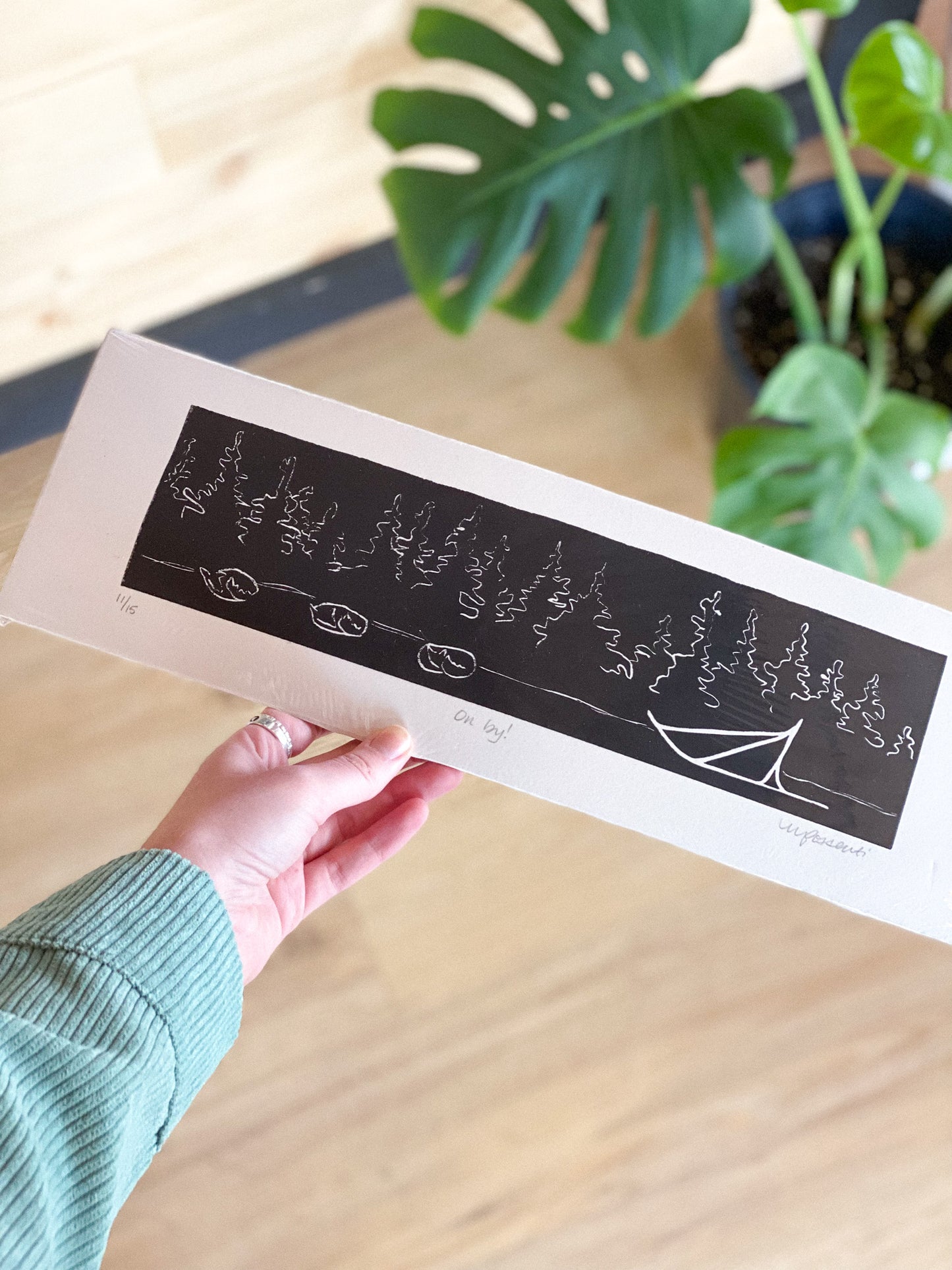 On By! Original Linoblock Print by Printworthy