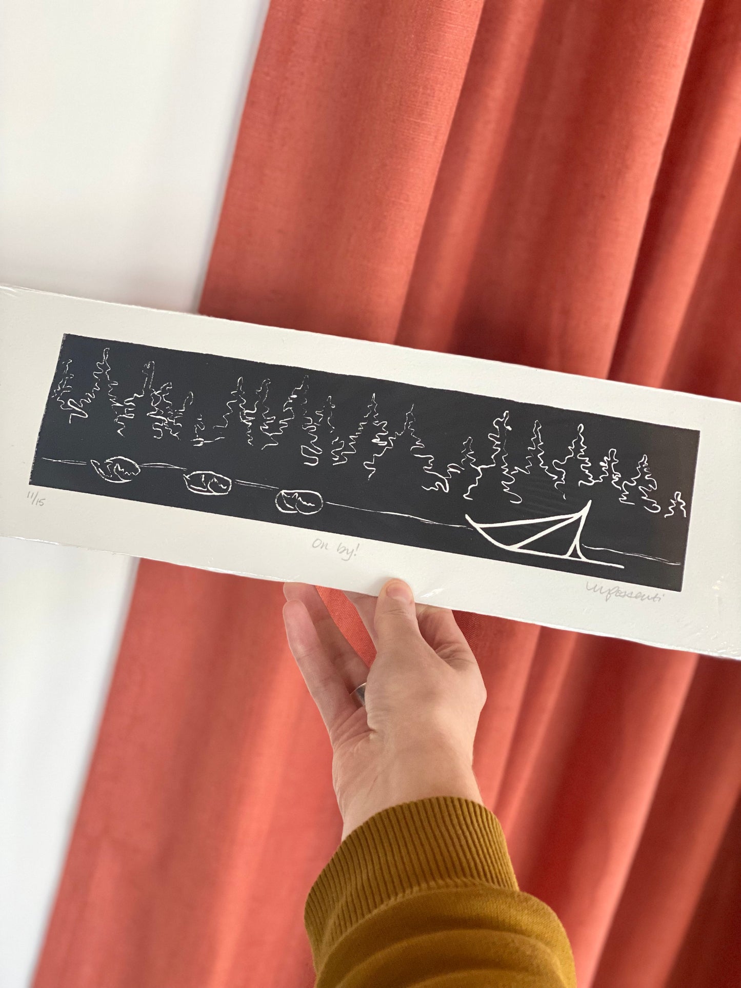 On By! Original Linoblock Print by Printworthy