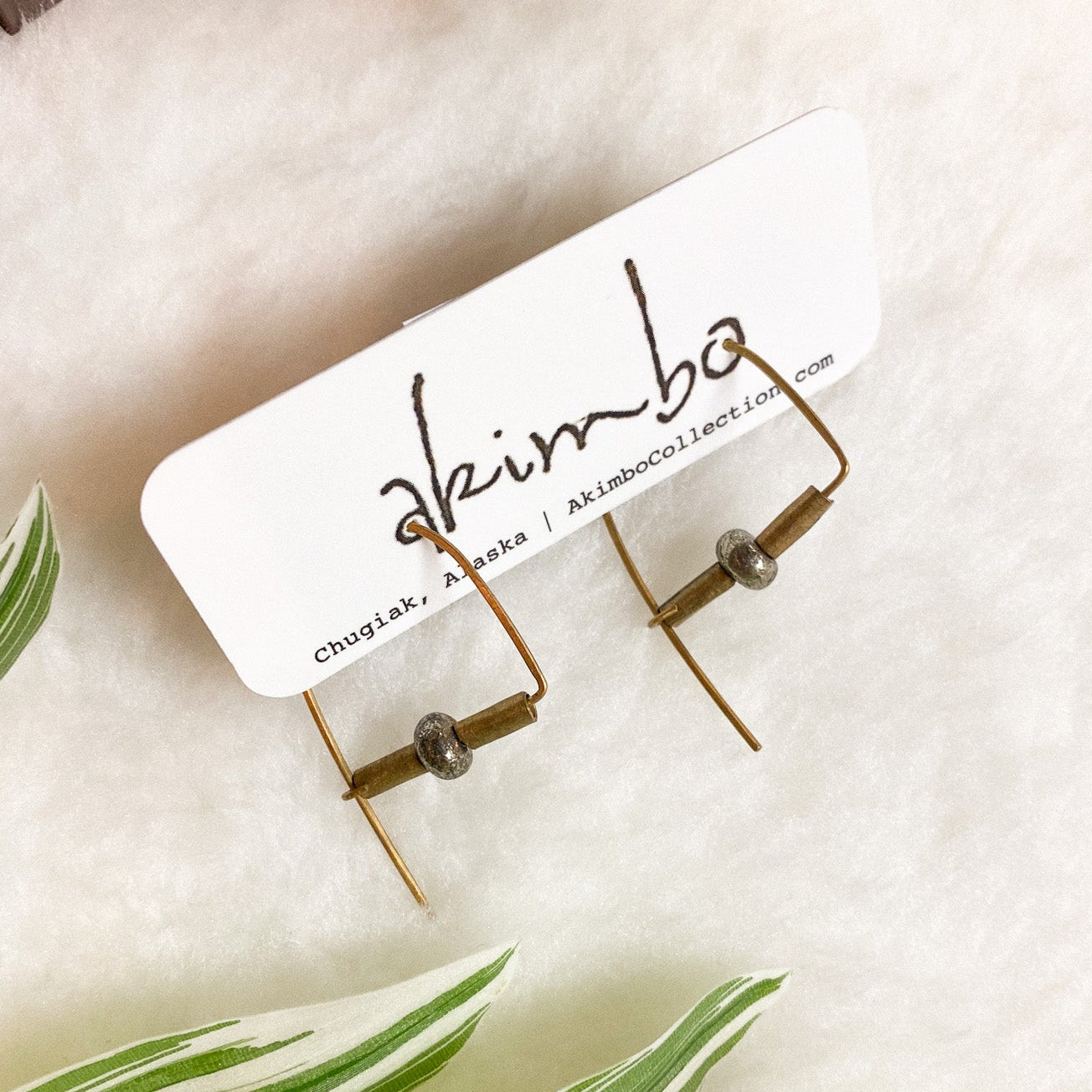Closed Back Brass + Hematite Earrings by Akimbo Collection