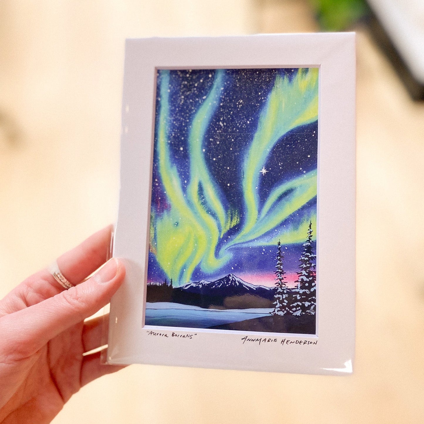 Aurora Borealis 4x6 Matted Print by AnnMarie Henderson