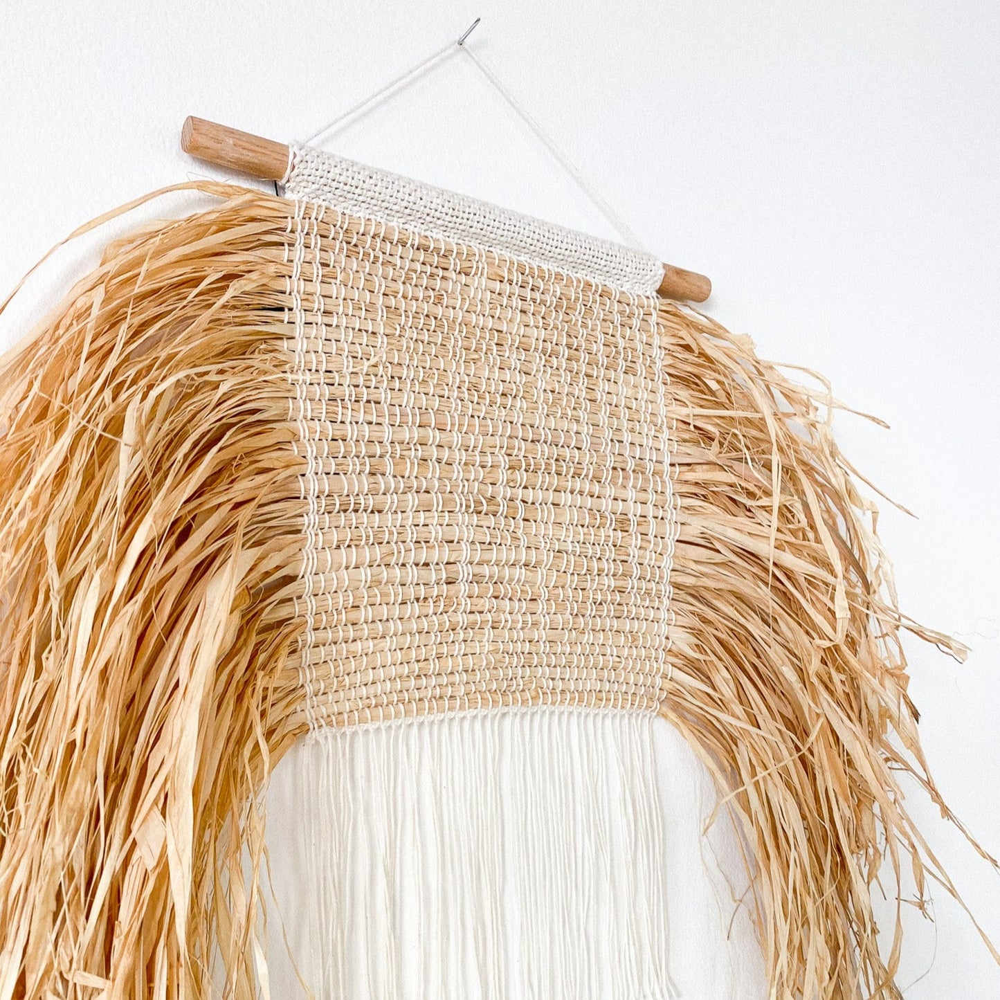 White Fiber and Grass Wall Weaving by Weftwoven