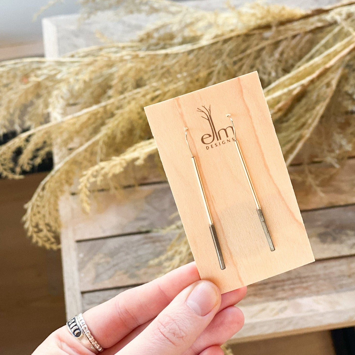 Sleek Gold/Shibuichi Stick Dangles by Elm Designs