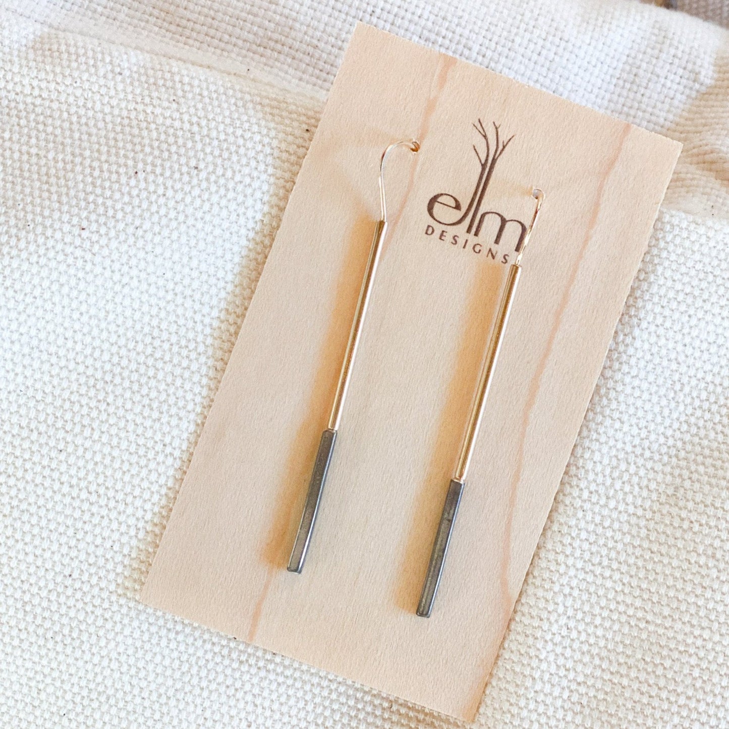 Sleek Gold/Shibuichi Stick Dangles by Elm Designs