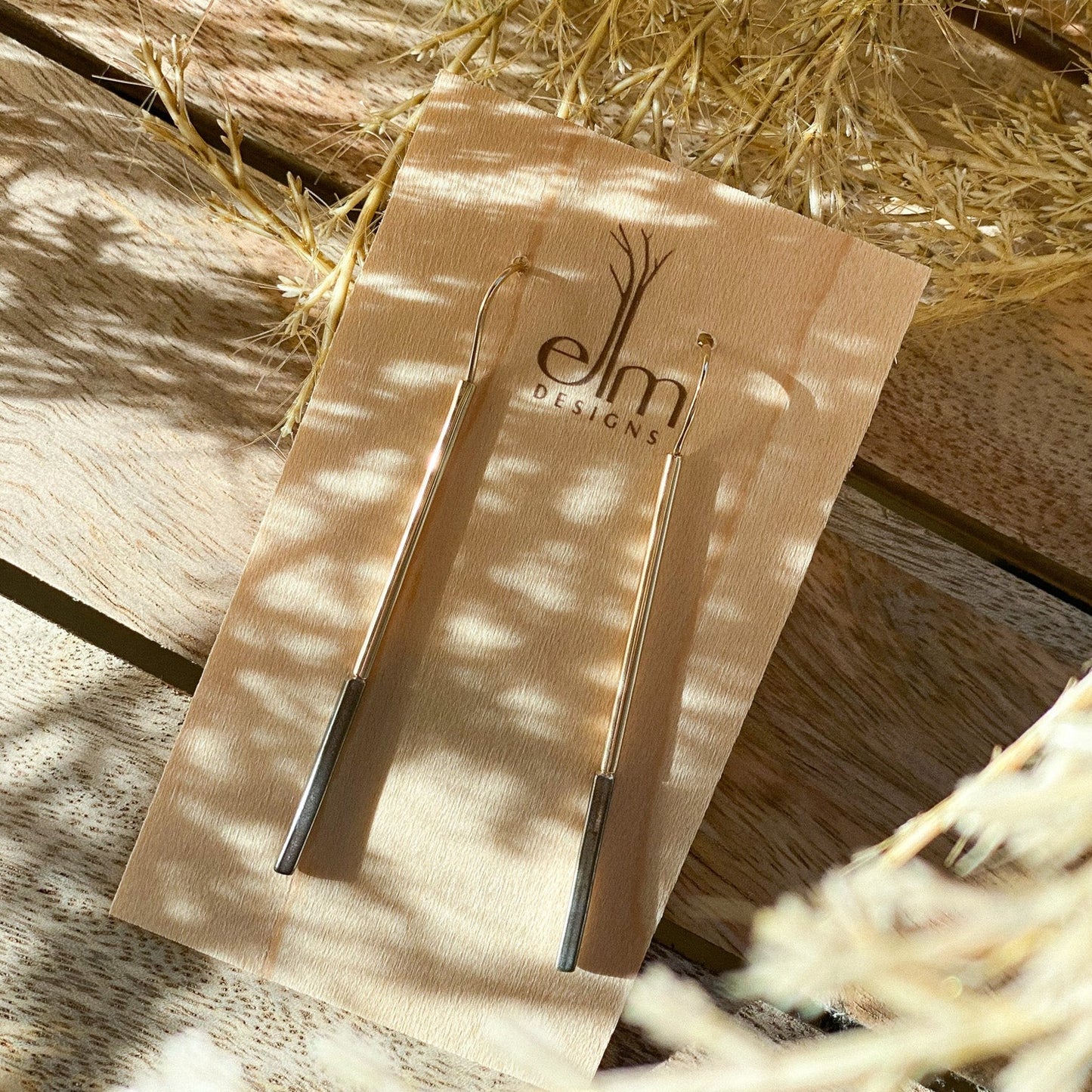 Sleek Gold/Shibuichi Stick Dangles by Elm Designs