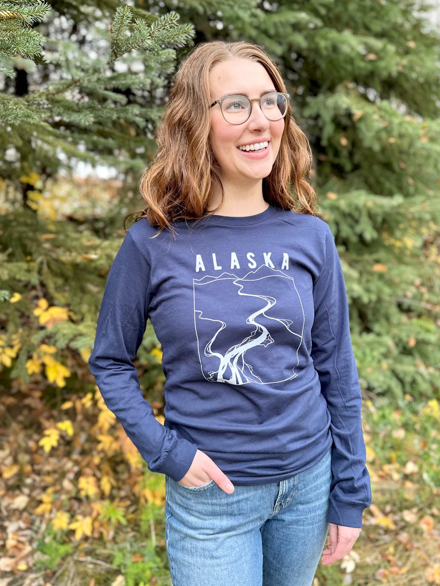 Braided River Long-sleeve Tee by Printworthy | Navy