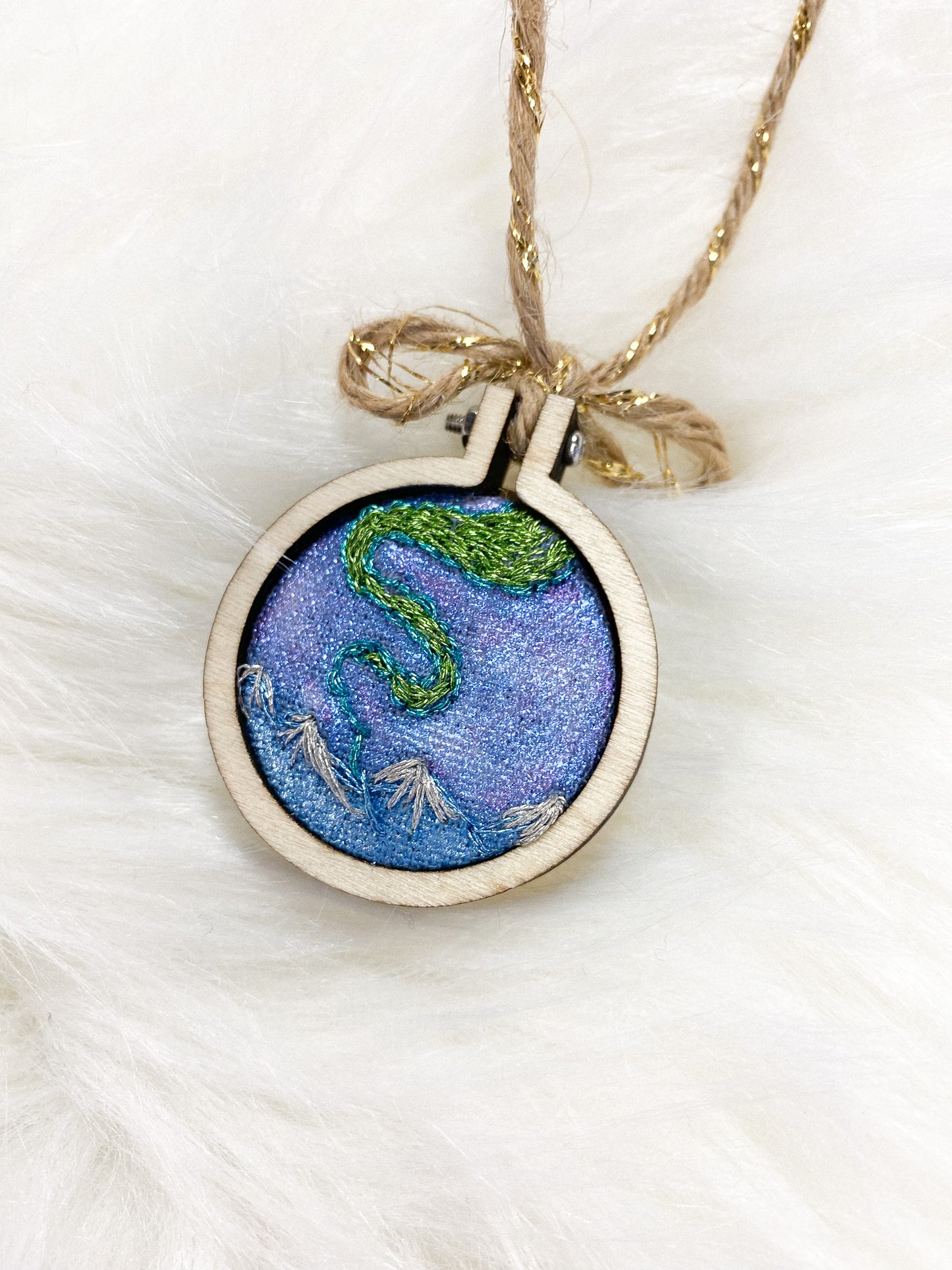 Aurora in the Mountains Embroidered Ornament by Brittany Montour
