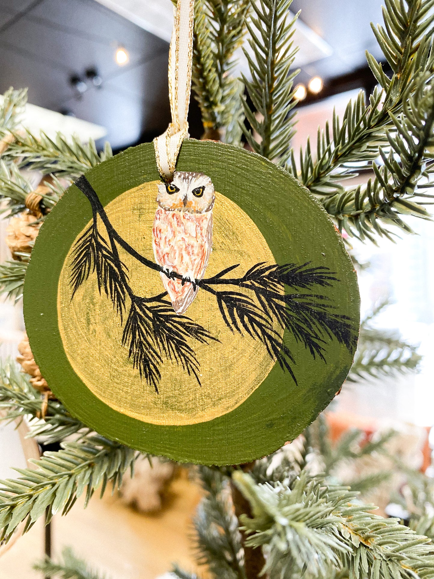 Moonlight Owl Hand-Painted Ornament by Brittany Montour