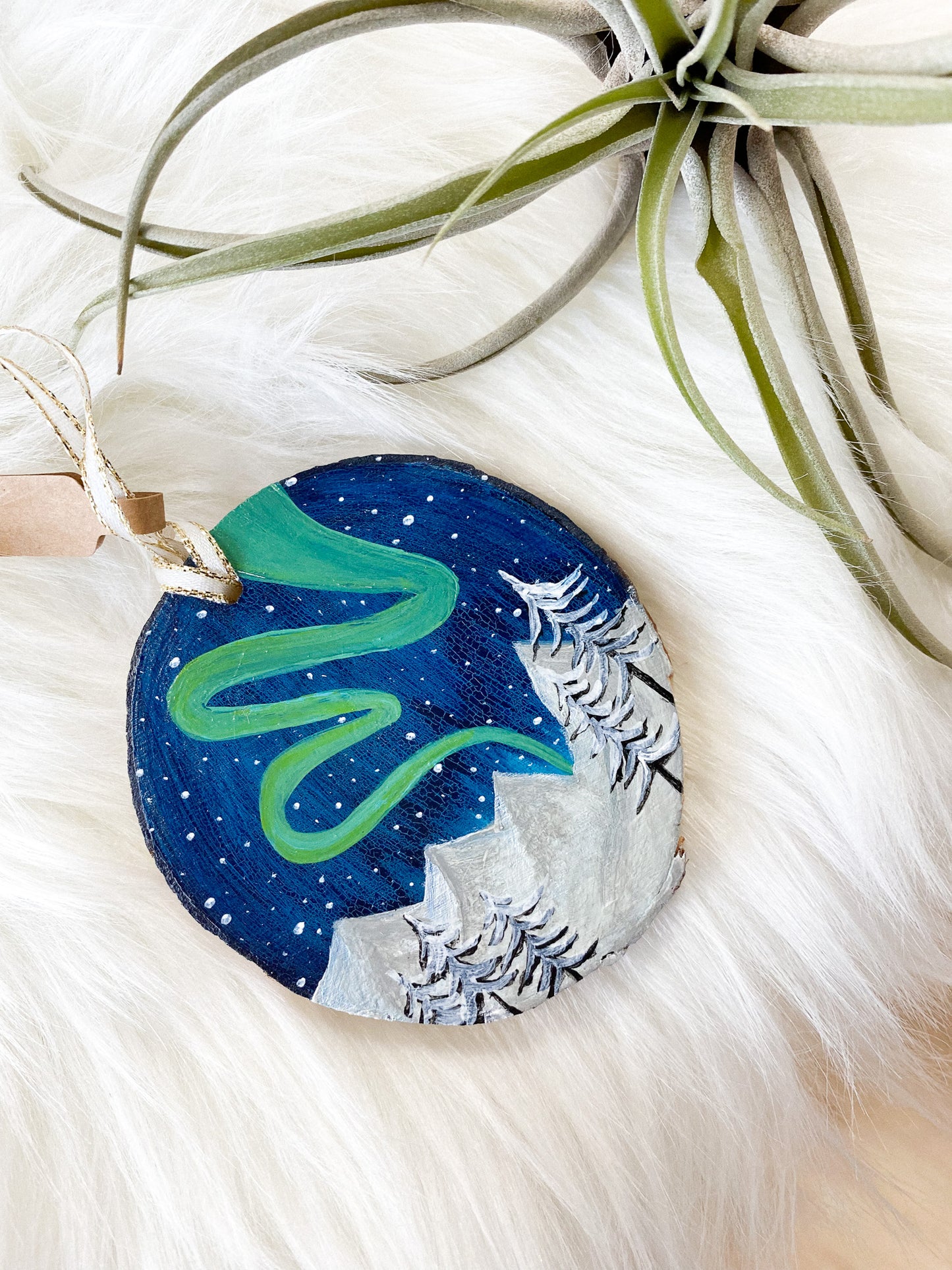 Northern Lights in the Woods Hand-Painted Ornament by Brittany Montour