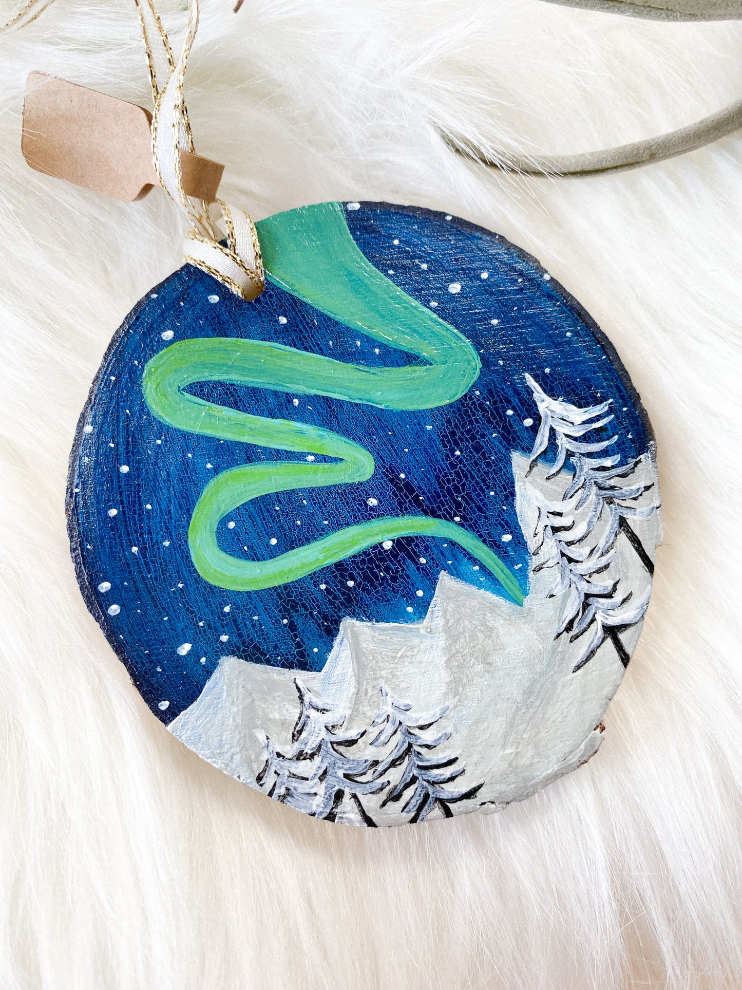Northern Lights in the Woods Hand-Painted Ornament by Brittany Montour