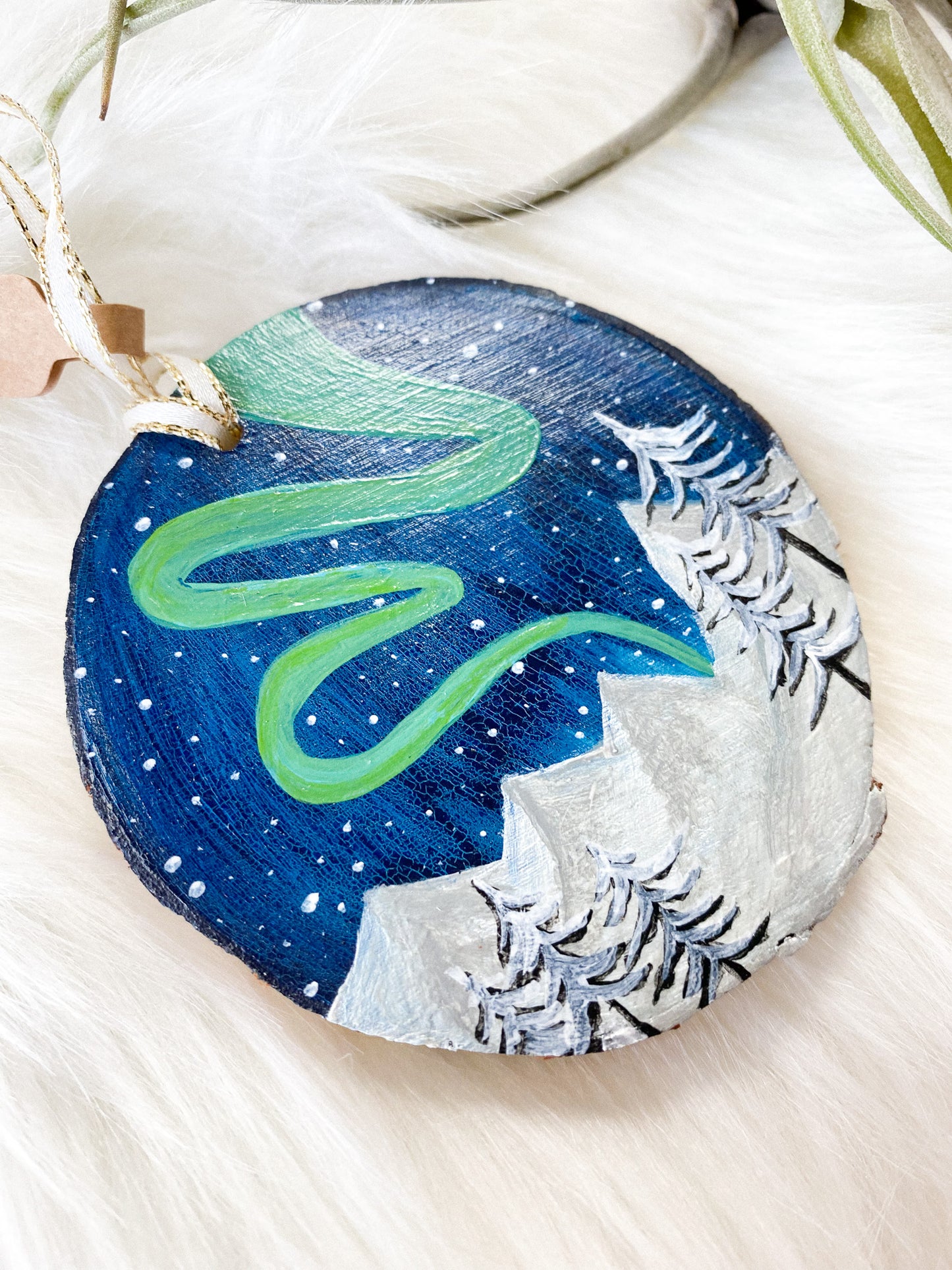 Northern Lights in the Woods Hand-Painted Ornament by Brittany Montour