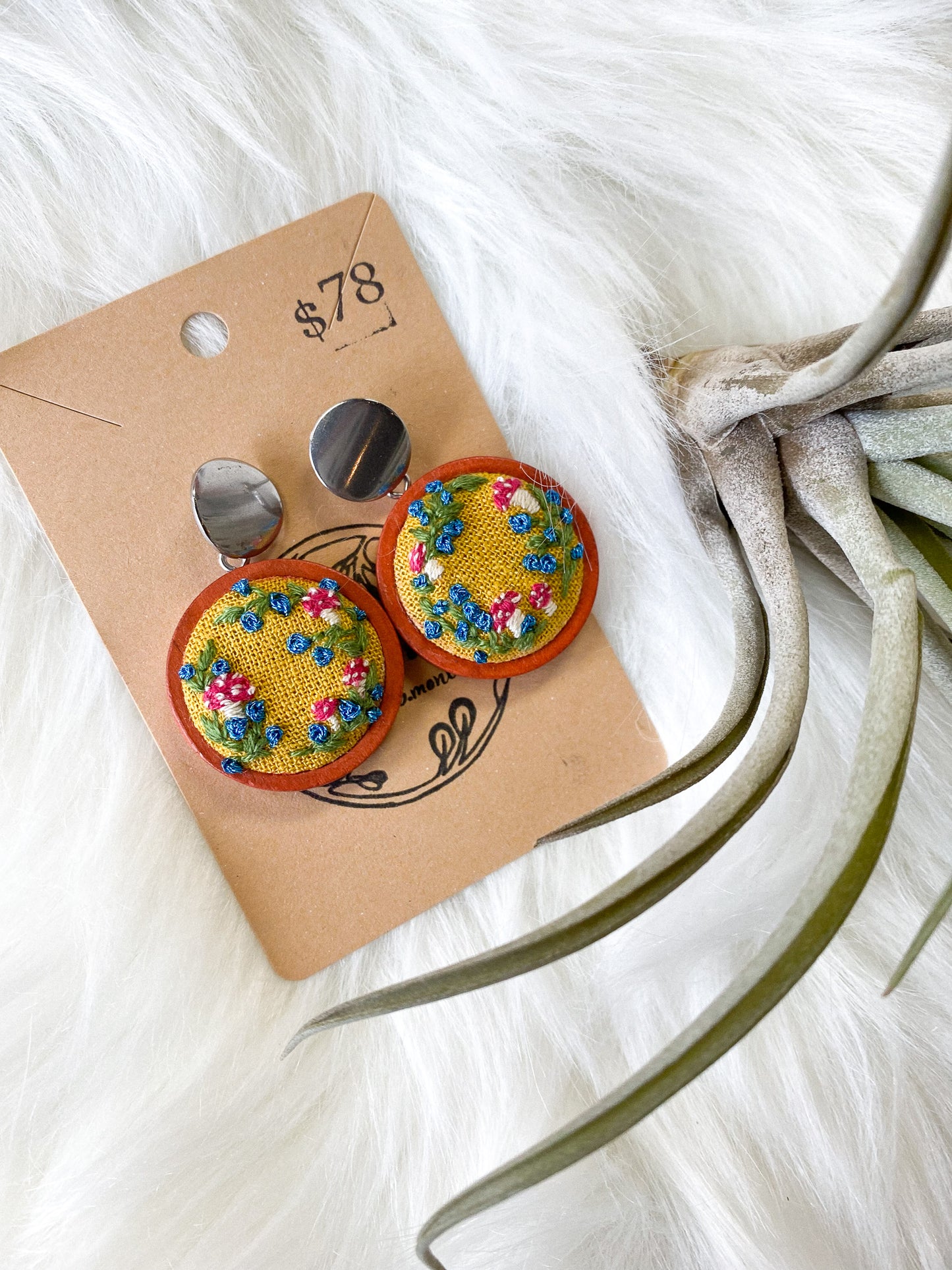 Amanita + Blueberry Wreath Earrings by Brittany Montour