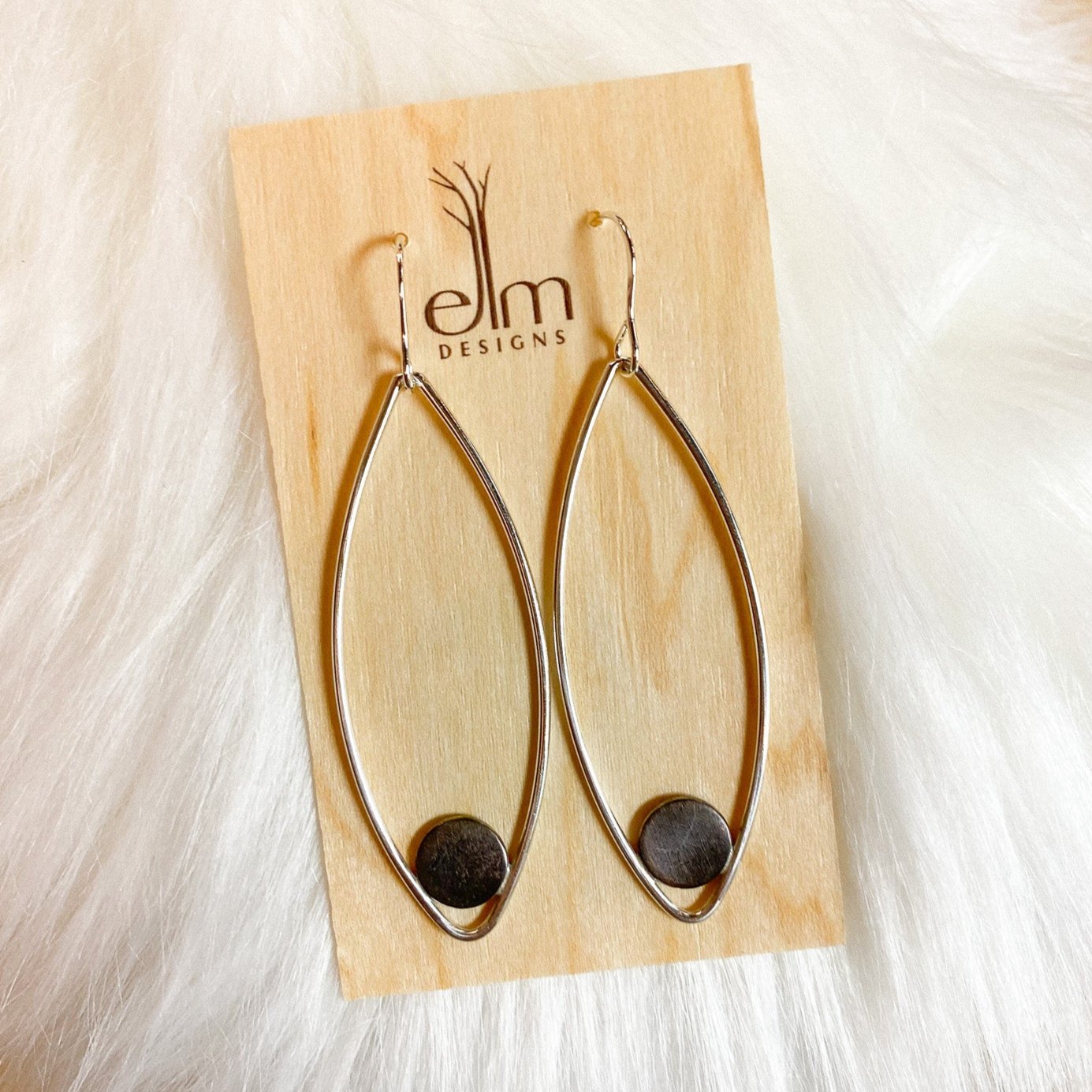 Silver + Shibuichi Marquis Dangle Earrings by Elm Designs