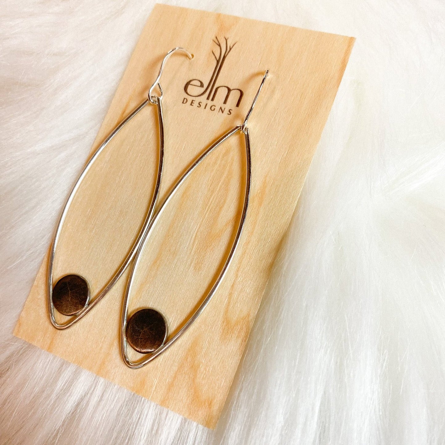 Silver + Shibuichi Marquis Dangle Earrings by Elm Designs