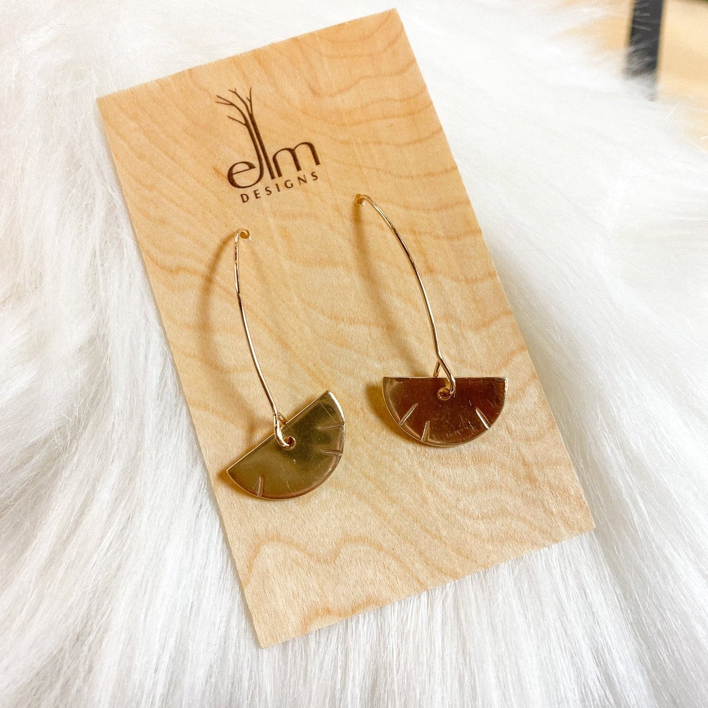 Gold Textured Crescent Dangle Earrings by Elm Designs