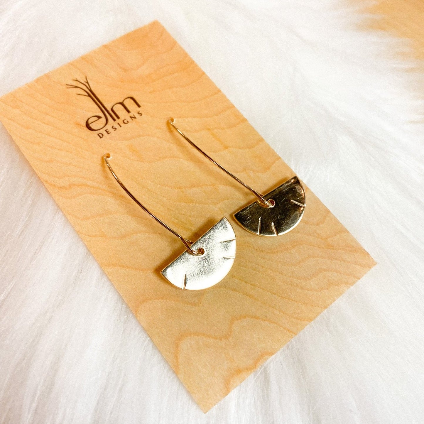 Gold Textured Crescent Dangle Earrings by Elm Designs