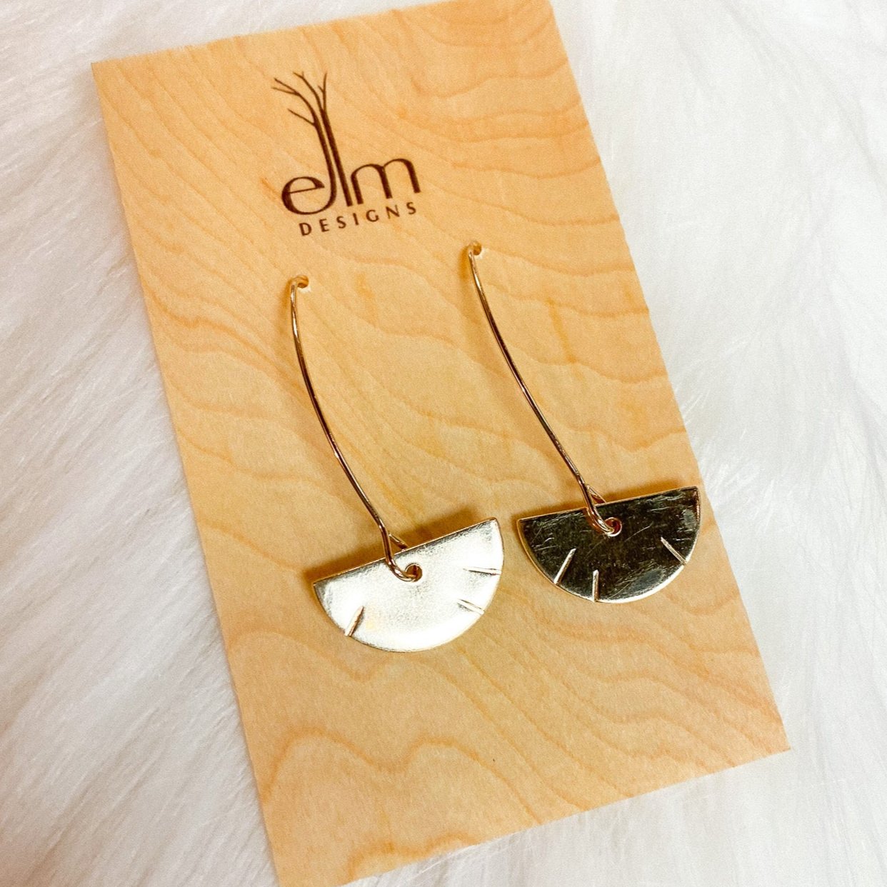 Gold Textured Crescent Dangle Earrings by Elm Designs