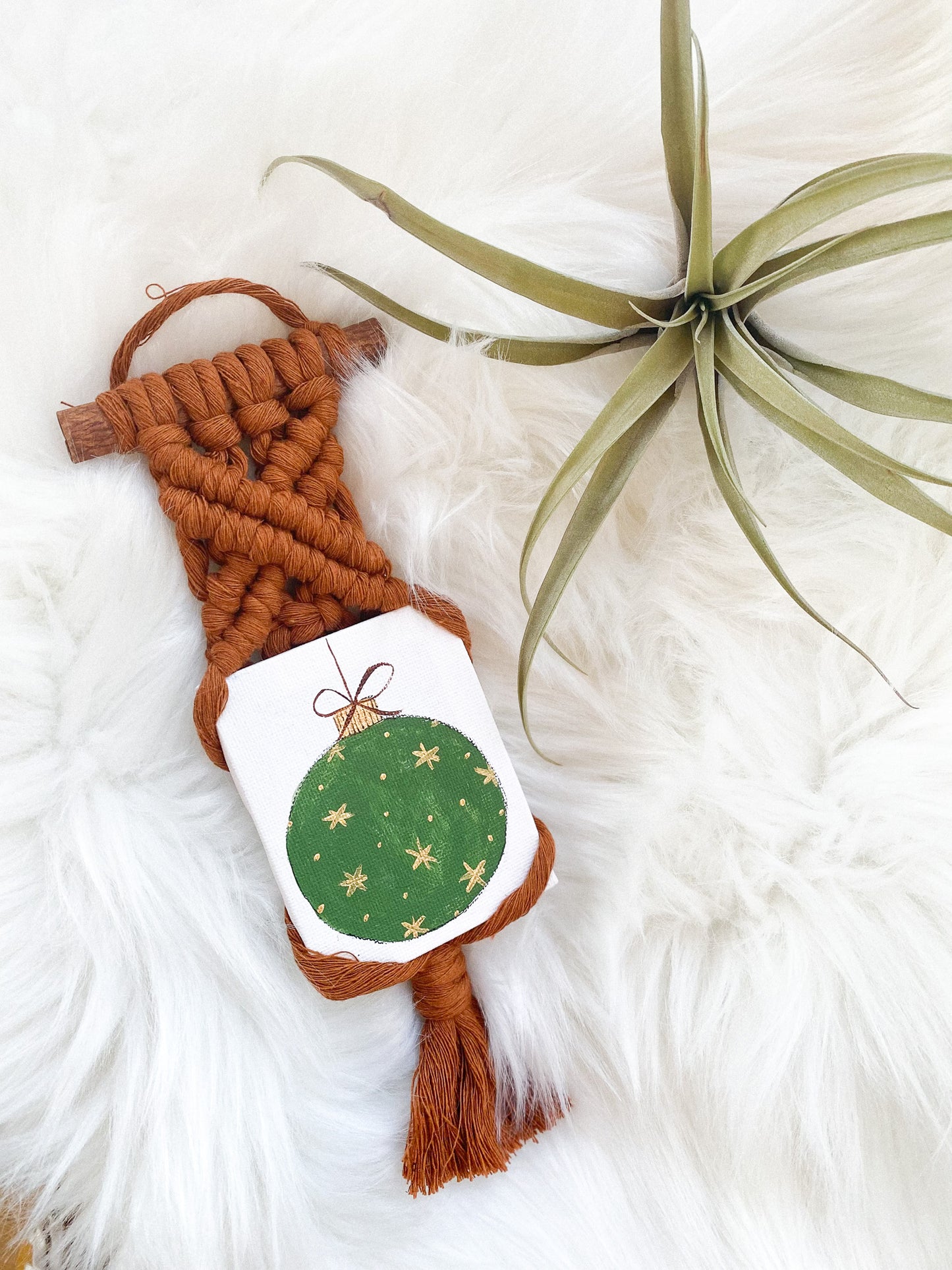 Green Ornament Macrame + Mini Original Painting by Wares by Maegan + Art by Anya Toelle