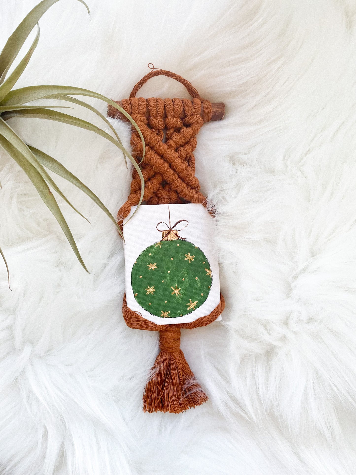 Green Ornament Macrame + Mini Original Painting by Wares by Maegan + Art by Anya Toelle
