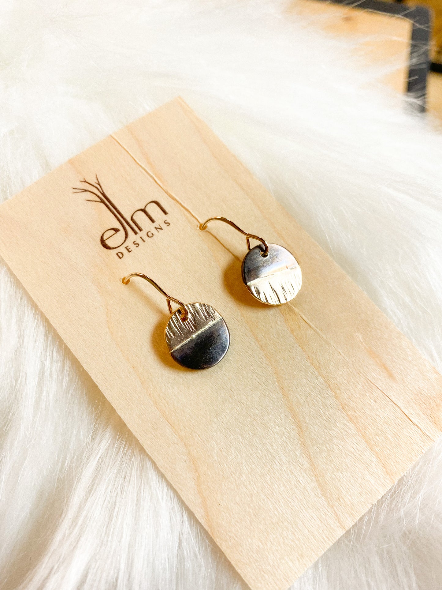 Gold / Shibuichi Coin Dangle Earrings by Elm Designs