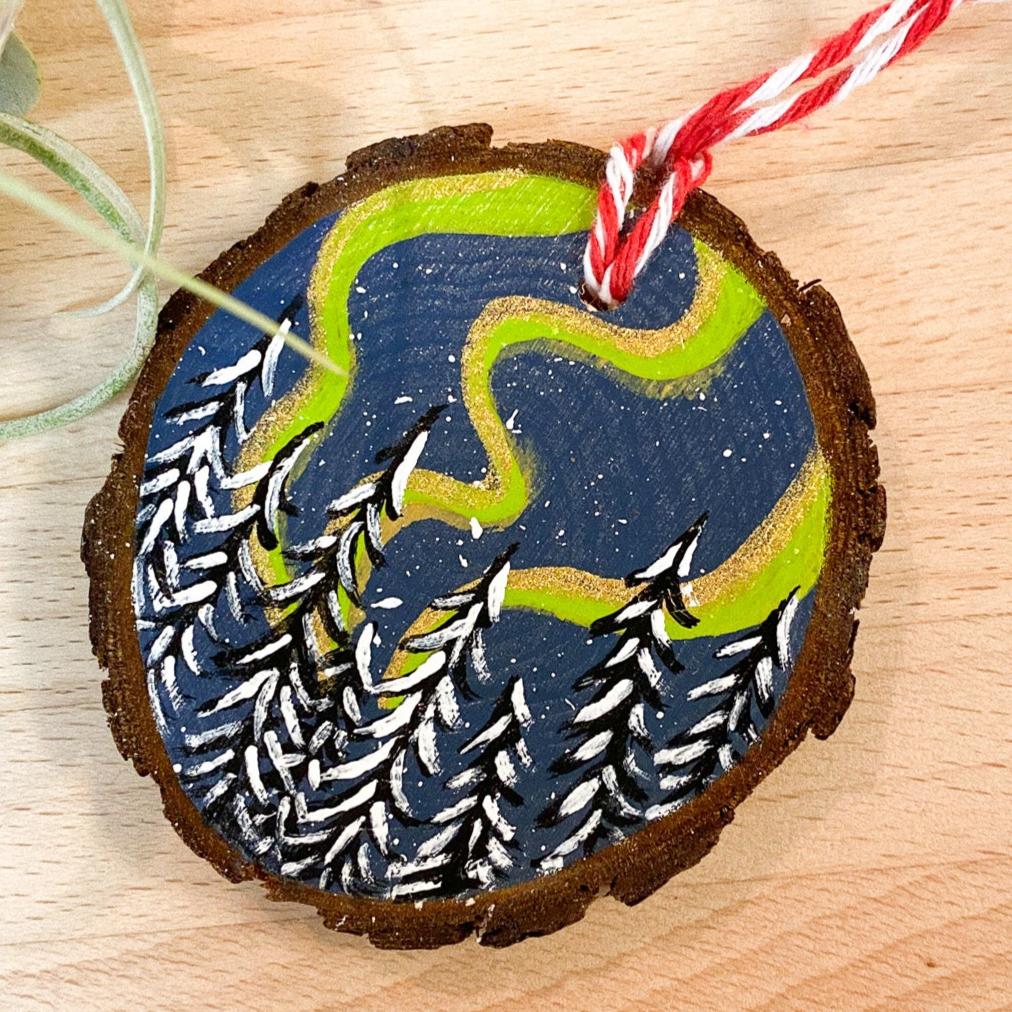 Aurora in the Woods Hand-Painted Ornament by Brittany Montour