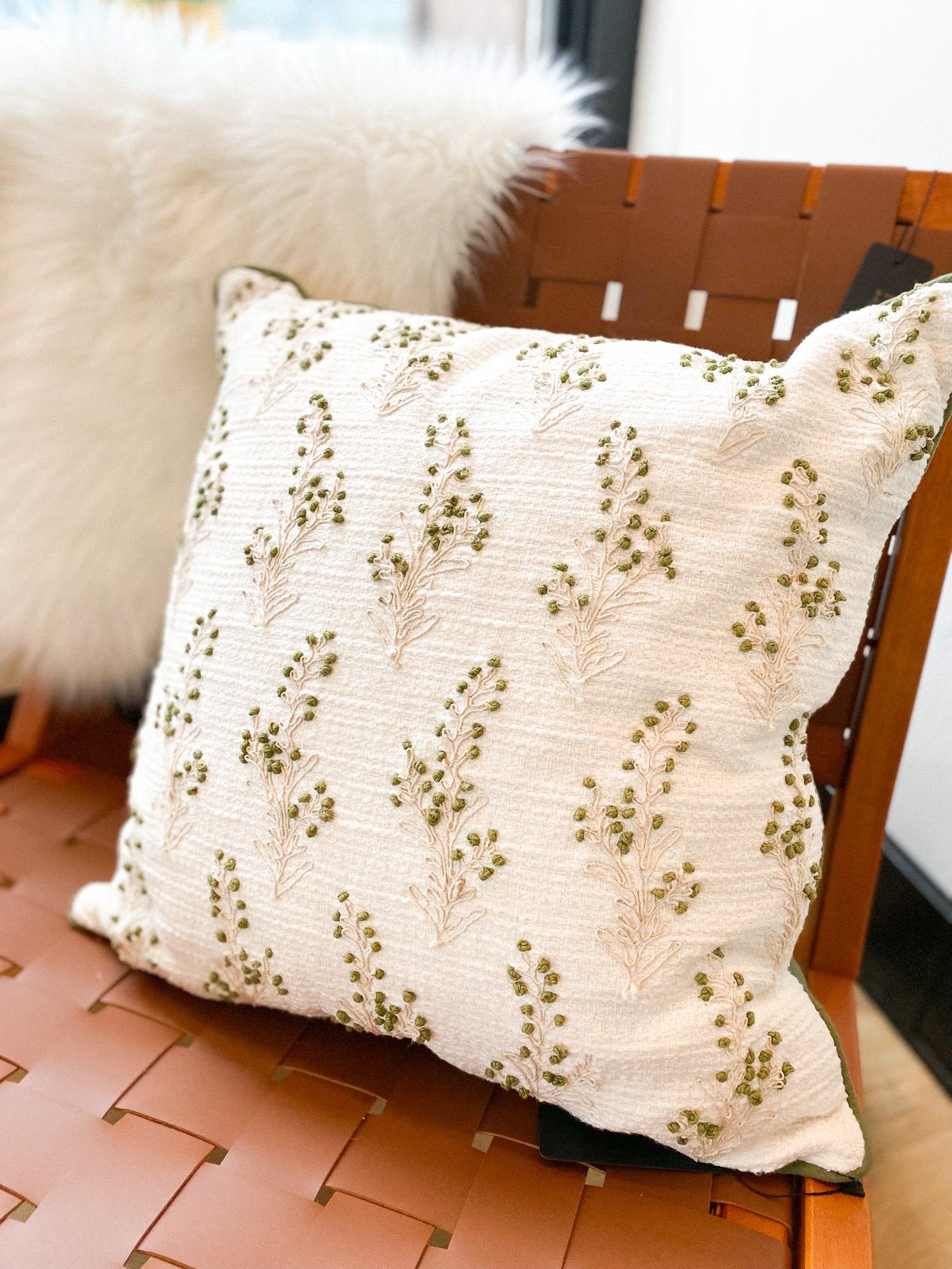 Stems 20" x 20" Pillow in White + Green