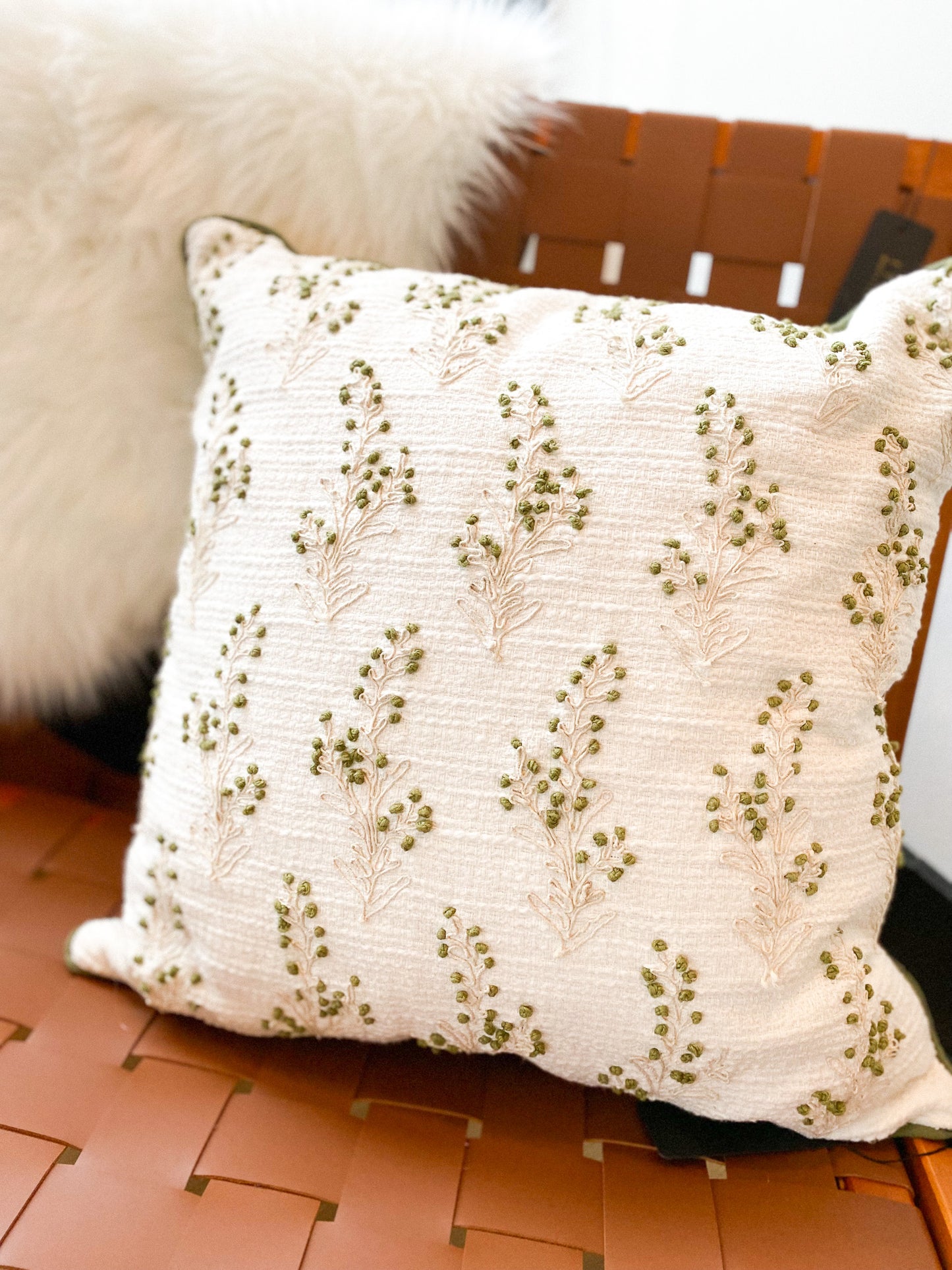 Stems 20" x 20" Pillow in White + Green