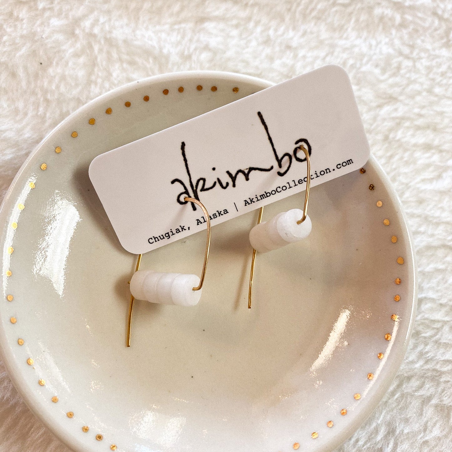 Closed Back Brass + Quartz Earrings by Akimbo Collection