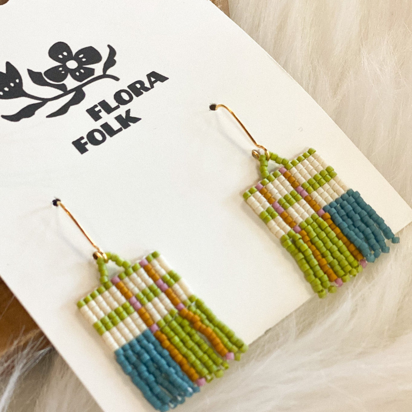Green + Blue Gingham Earrings | Short by Flora Folk