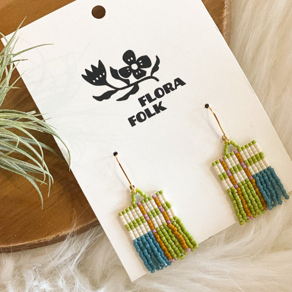 Green + Blue Gingham Earrings | Short by Flora Folk