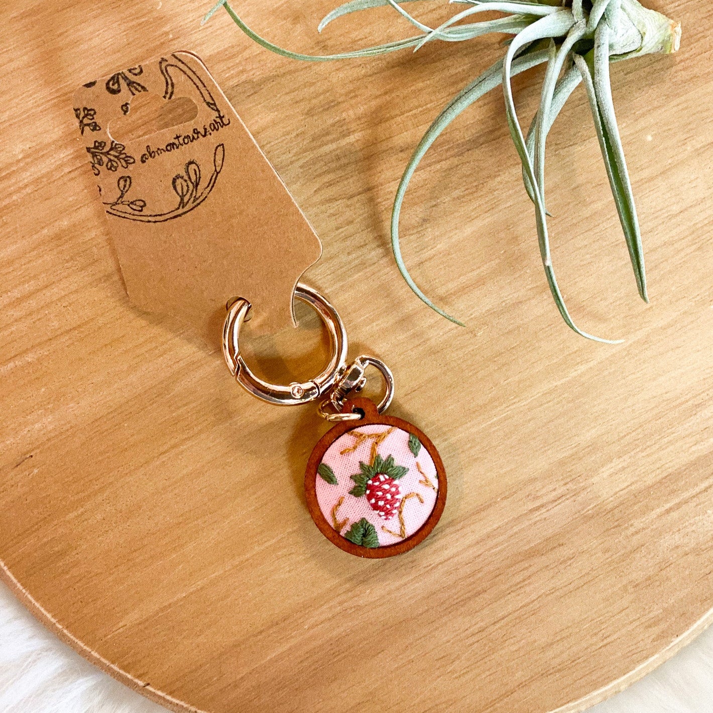 Strawberry Patch Embroidered Keychain by Brittany Montour