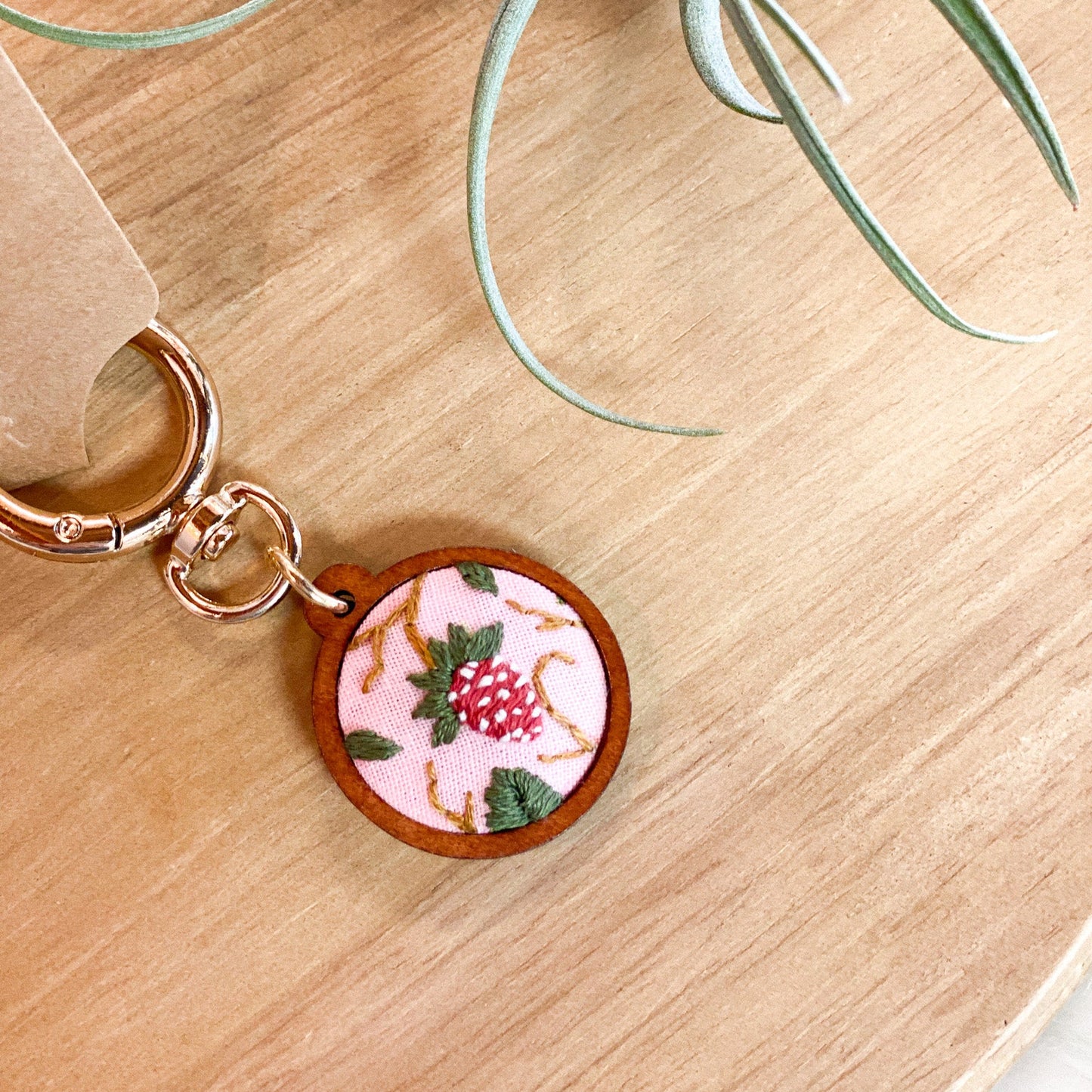 Strawberry Patch Embroidered Keychain by Brittany Montour