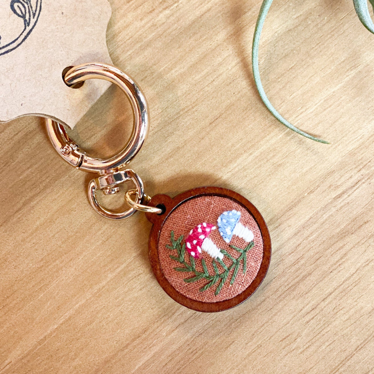 Amanitas and Fern Embroidered Keychain by Brittany Montour