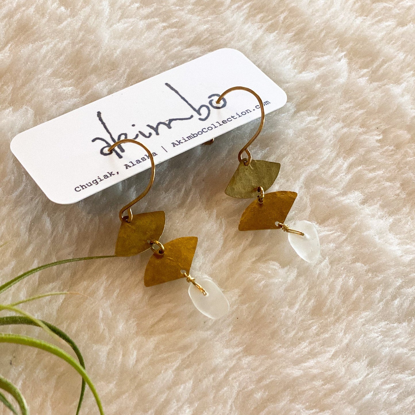 Duo | Brass + Smooth Quartz Earrings by Akimbo Collection