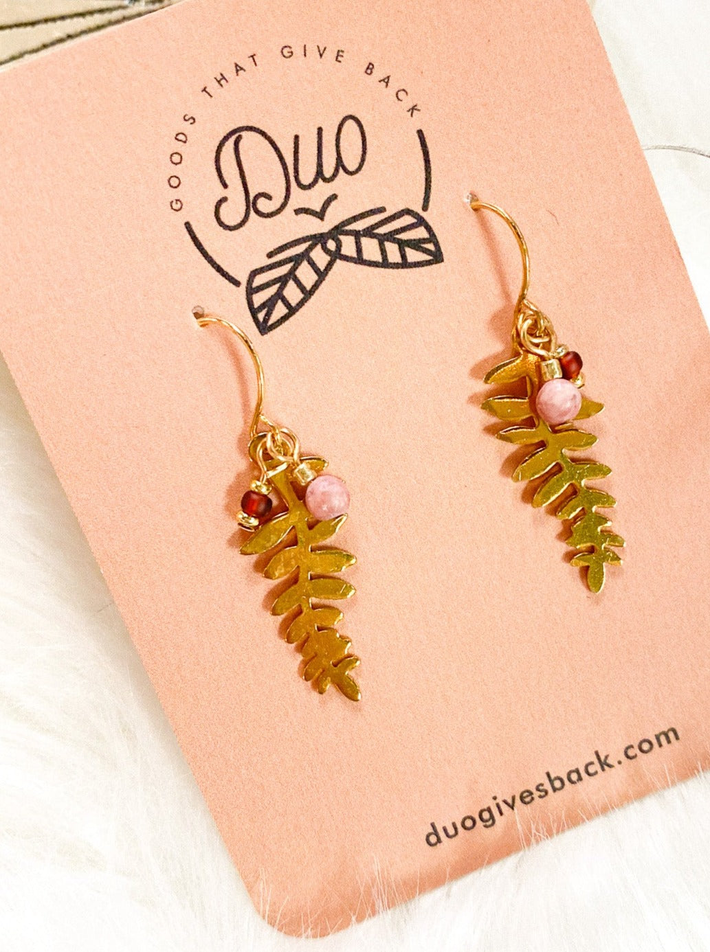 Berry & Small Leaf Earrings | Brass + Rhodonite by DUO Goods